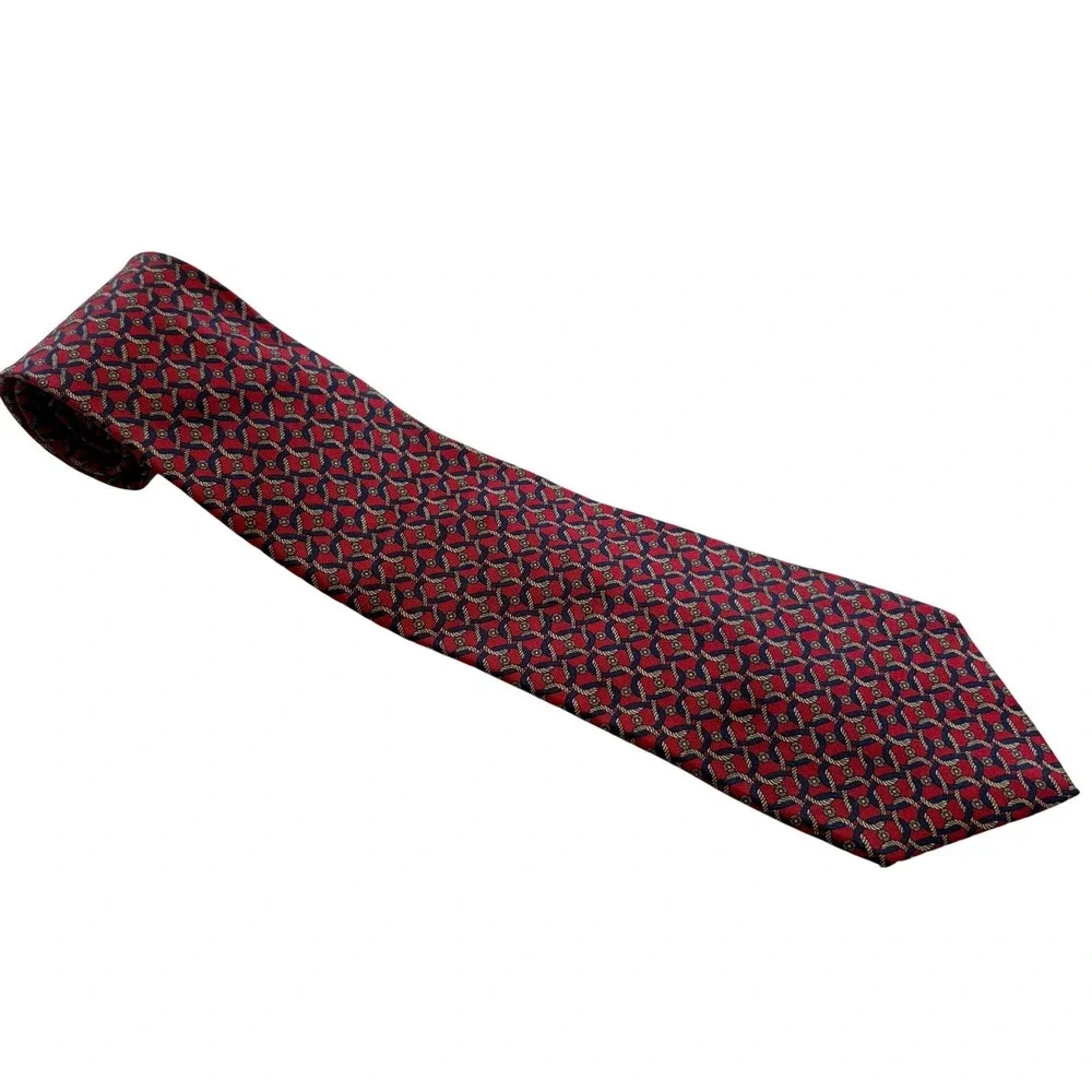 Claybrooke Silk Necktie Men Red Navy Geometric Rope Pattern Classic Business Tie